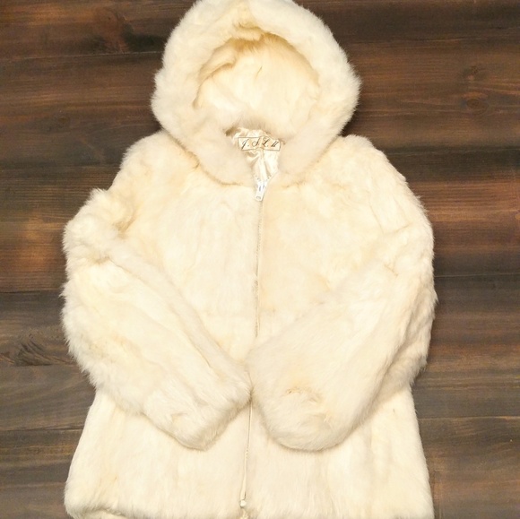 hooded white fur coat